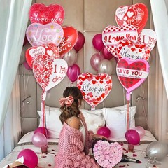 Red Heart Valentine Balloons, 16 Pcs I Love You Foil Balloons, Happy Valentines