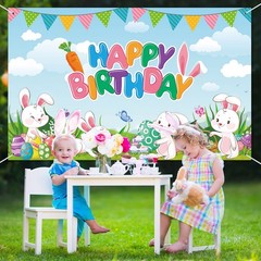Bunny Birthday Decorations Happy Easter Backdrop Happy Birthday Banner Easter…