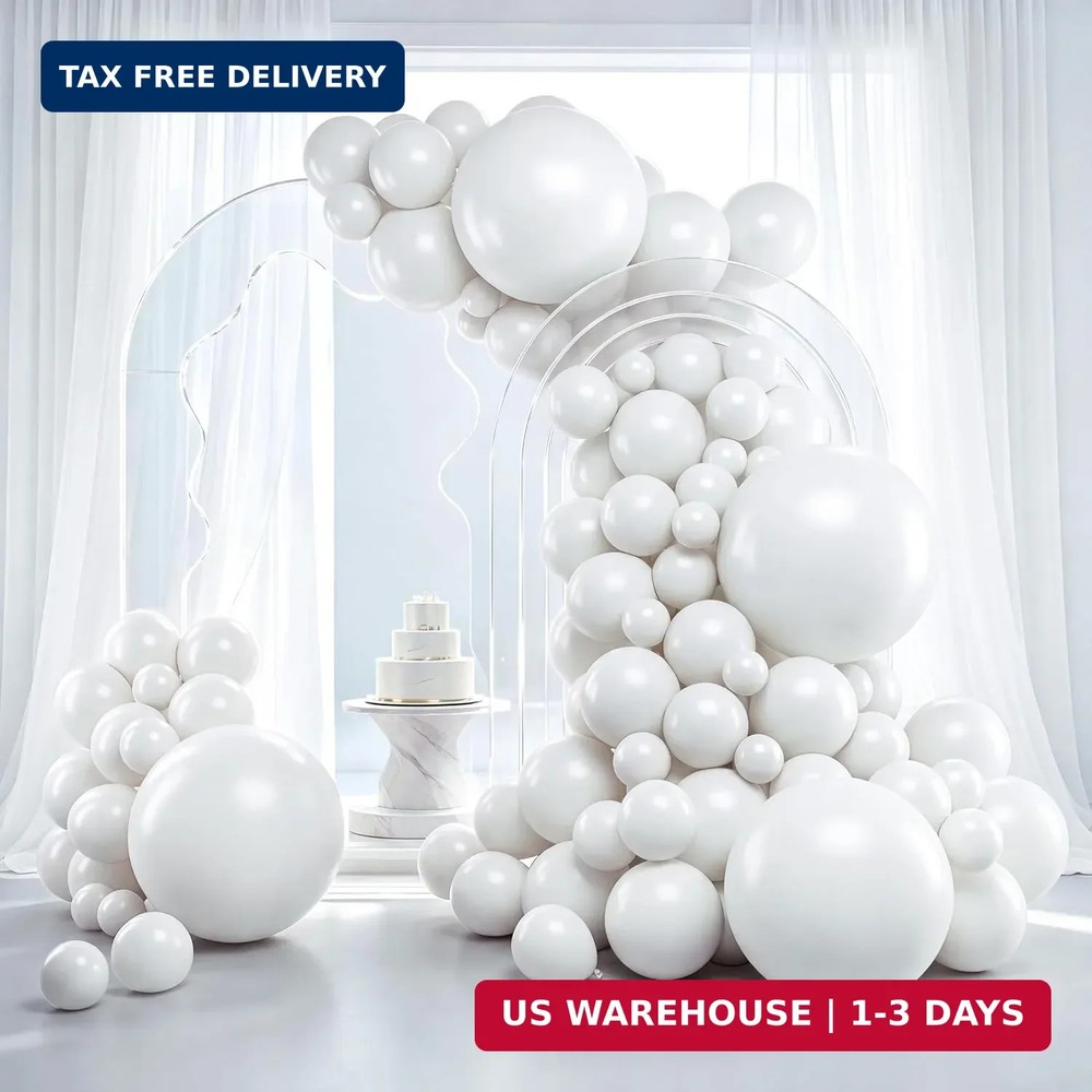 RUBFAC White Balloons 129pcs Different Sizes 18 12 10 5 Inch for Garland Arch, L