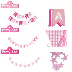 Pink Birthday Party Decorations, Light Pink and White Decorations with Happy …