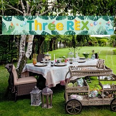 WeBenison Large Three Rex Banner/Dinosaur 3rd Birthday Garden Backdrop Banner/Ju
