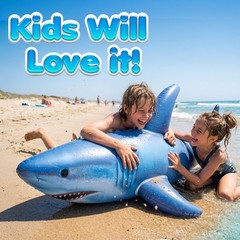 Giant Inflatable Shark Pool Float 75” – Large Blow-Up Shark Toy for Kids, Tee…