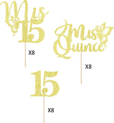 24 Piece Mis Quince Cupcake Topper 15Th Birthday Decorations Cheers 15 Years Gol