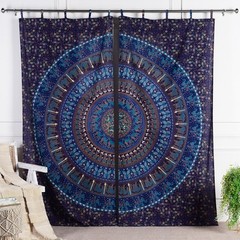 100% cotton mandala,blue turquoise oriental curtains with loops boho style