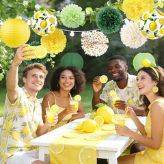 Lemon Party Decorations Set,12 PCS Yellow Green Lemon Pattern Paper Lanterns and