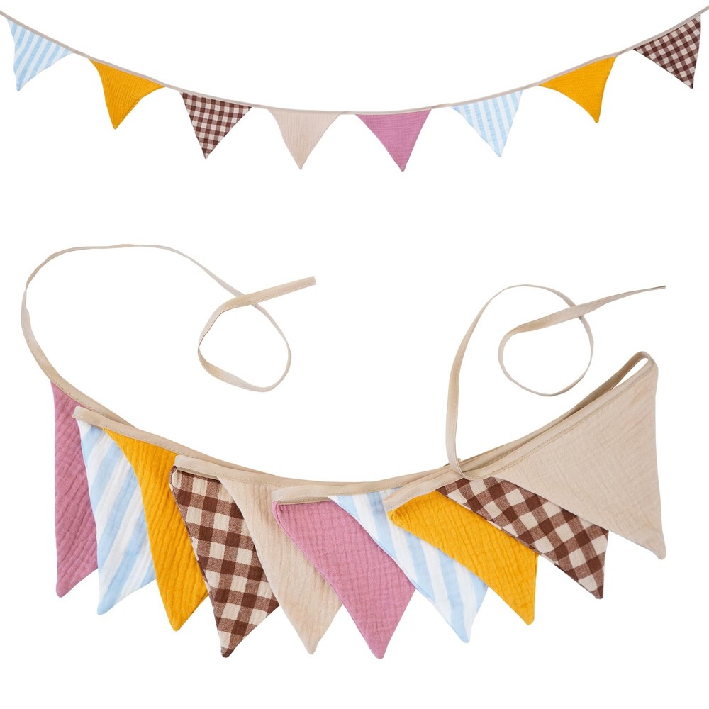 2Pcs Triangle Bunting Flag No-DIY Cotton Fabric Garland Reusable Party Banner…