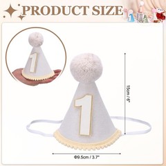 One Mini Birthday Party Hat 1 Pcs, 15cm/ 6″ Tall 1 Year Cone Hat, Beige