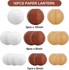 Brown Paper Lanterns 16 Pcs Decorative Hanging Round Lamp