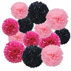 12 PCS Paper Pom Poms Decorations 10 Inch 12 Inch Rose Red Light Pink Black
