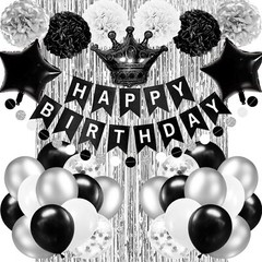 Black and Silver Birthday Party Decorations for Men Women Boys Girls Happy Bi…