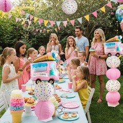 Ice Cream Balloon Column Stand Kit and Paper Lantern 2 Sets 5 Feet with Reusa…