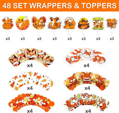 48PCS Fox Themed Birthday Party Decorations | 24PCS Cupcake Toppers & 24PCS Cupc