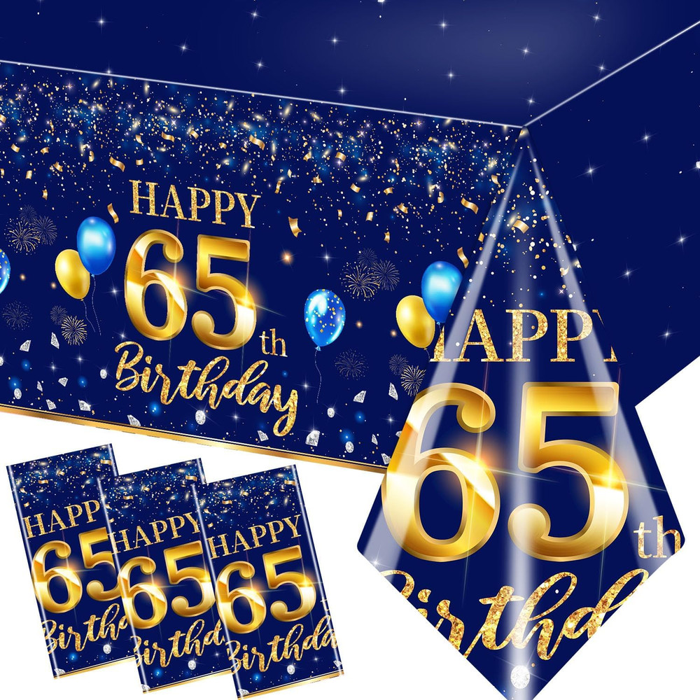 65th Birthday Decorations Men-3 Pcs Happy Birthday Tablecloths Happy Birthday Pa