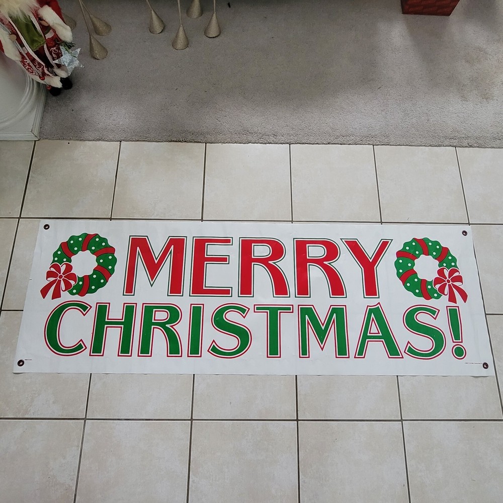 21×63″ Frances Meyer Reusable Plastic Giant “Merry Christmas” Banner 1992 Vtg