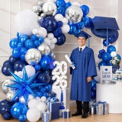 Graduation Balloon Arch Kit 2026 Blue and White Balloon Garland Royal Blue Wh…