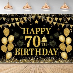 70th Decorations Happy 70th Banner for Men Black Gold 70 Years Party Decorati…