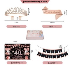 JKIYT 40th Birthday Decorations for Women, Black Rose Gold