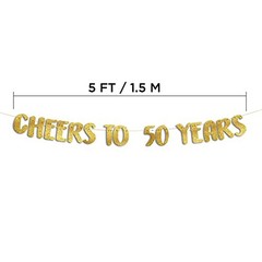 Pre-Strung Cheers to 50 Years Glitter Banner – 50th Birthday and Gold