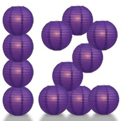 BULK PACK (12) 16″ Royal Purple Round Paper Lantern, Even Ribbing, Chinese Hangi