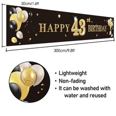 PAKBOOM Happy 43rd Birthday Backdrop Banner Cheers to 43 Years Old 43, Black