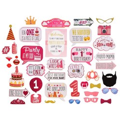 1st Birthday Girl Photo Booth Props – 41-pc Photobooth Kit with 8 x 10-Inch S…