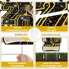 4 Pcs Graduation Yard Signs Class of 2026, Large Black Gold Congrats Grad Sign w