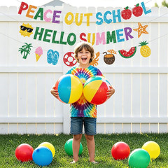 Glittery Peace Out School Hello Summer Banner NO-DIY Colorful Last Day of School