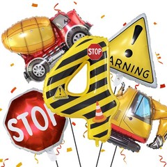 Construction Theme Balloons Set,Yellow and Black Striped Construction Foil Nu…