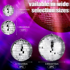 Sumind 50 Pcs Disco Balls Decor Silver Mirror Disco Balls Hanging Decor Assorted