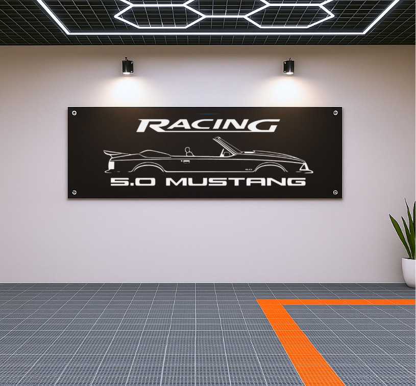 Mustang 5.0 Racing Banner – 71x24in | Garage Decor & Racing Fans