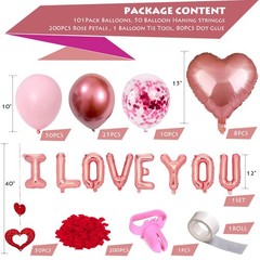Valentines Day Balloons Kit, 101 Pack Rose Gold Pink Heart Balloons with Rose…