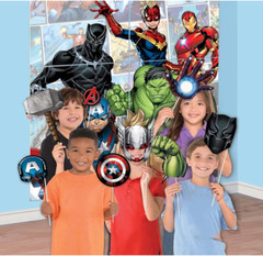 AVENGERS Scene Setter BIRTHDAY party BACKDROP 12 photo props Marvel superheroes