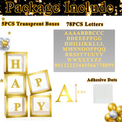 Baby Boxes with Letters for Baby Shower, 5 Clear Balloon Boxes with 78 Letters &