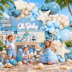 Under The Sea Balloon Garland Arch Kit, 140Pcs Blue Beige White Balloons with…