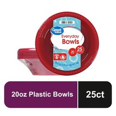 Everyday Disposable Plastic Bowls Red 20 oz 25 Count 3 Pack