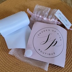 White Satin Sash w/ Fastener & Pink Gift Sachet Bridal Baby Shower Sweet Sixteen