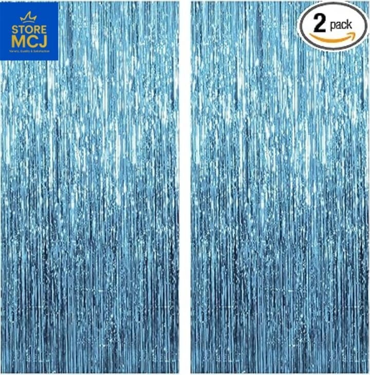 Blue Fringe Streamer Backdrop 2-Pack – Sparkling Tinsel Curtain Party Decor