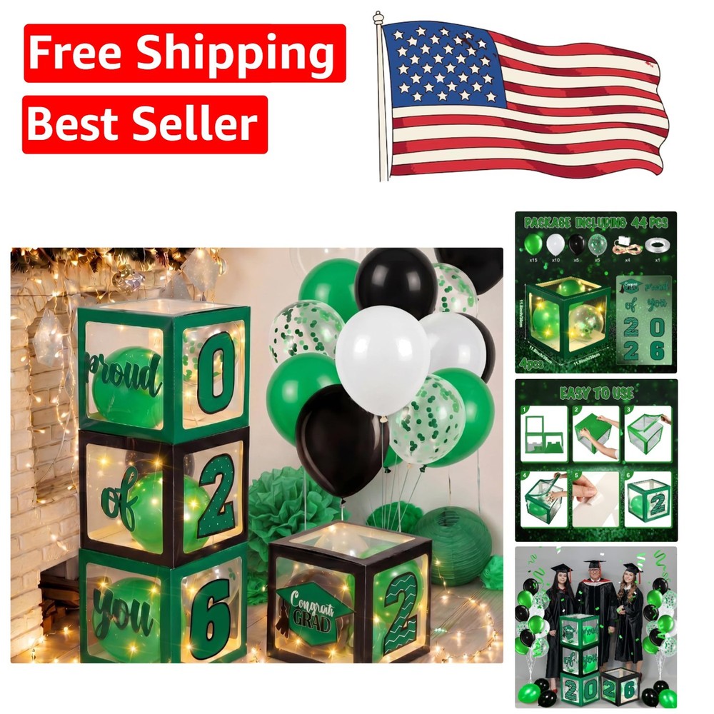 Festive Graduation 2026 Balloon Boxes Set with LED Lights – Easy Assembly & Safe