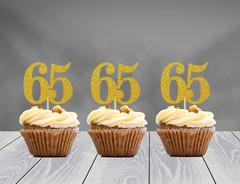 65th Birthday Cupcake Toppers Party Decorations (SET of 12) 20 Colors Available