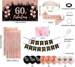 28Pcs 60Th Birthday Decorations for Women,Black Rose Gold 60Th Birthday Decorati