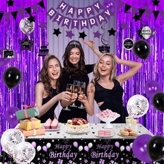 Purple and Black Party Decorations for Women Girls, Purple Birthday Decoratio…