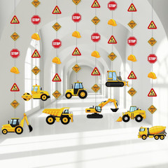8 Packs Construction Party Banner Decorations Traffic Zone Paper Garland Constru