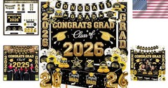 Class of 2026 Graduation Party Decorations Set, Black Gold Congrats Grad Banner