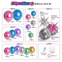 135pcs Disco Balloon Arch Kit with Disco Ball Balloons Silver Blue Green Purp…