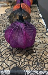Halloween Spider Web Table Runner 72″ 6 Led Lit Pumpkins Purple Black Orange