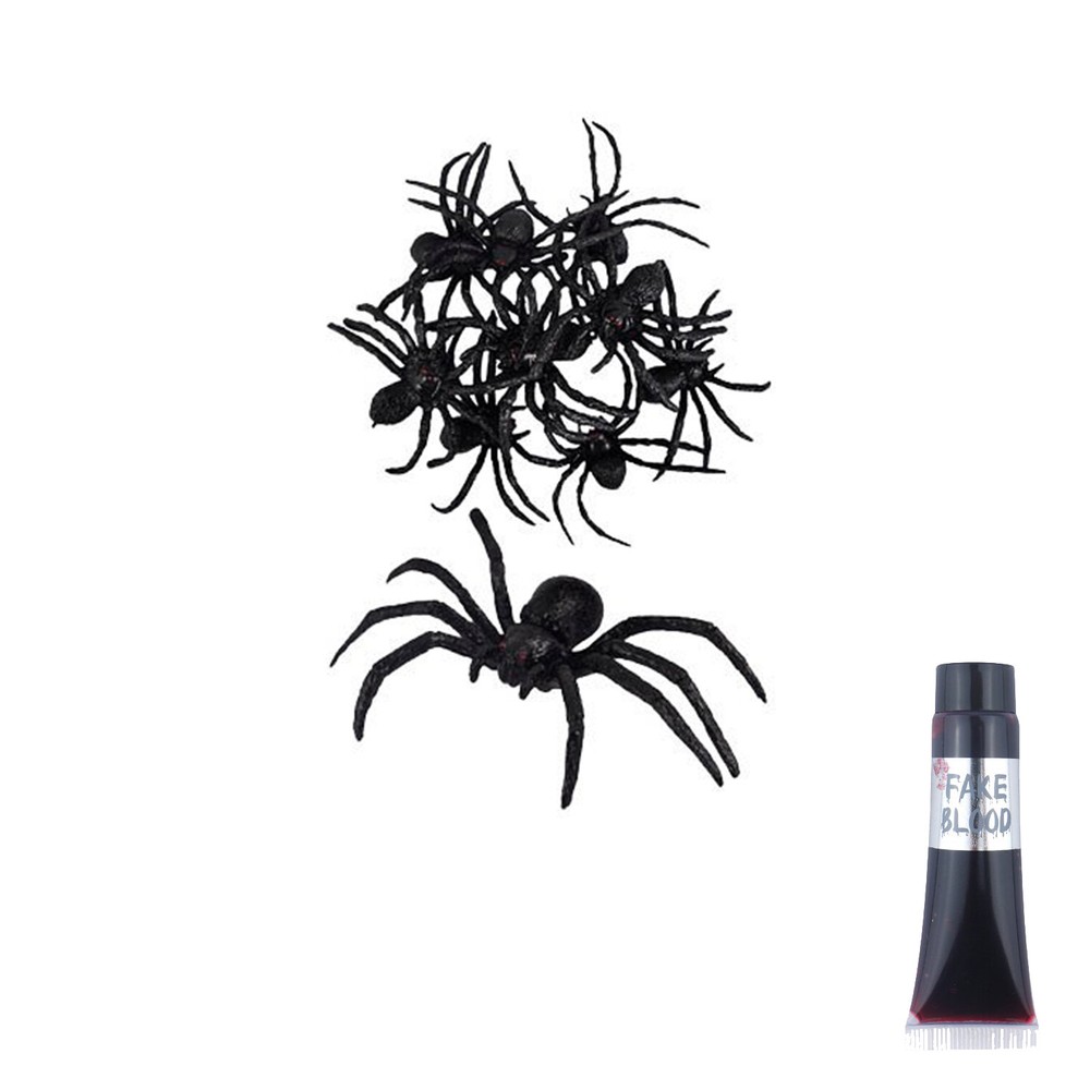 9 x Halloween Spiders with Blood Party Decoration Props Prank Plastic Fake Jokes