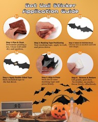120Pc Halloween Bats Decor Outdoor Indoor,3D Bat Sticker Window (4 Sizes, Black)