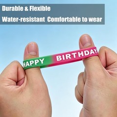 72pcs Happy Birthday Rubber Bracelets, Colored Silicone Stretch Wristbands fo…