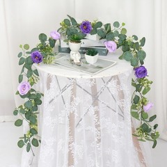 2 Pack 13Ft Artificial Eucalyptus Flower Garland with Purple Roses, Fake Rose