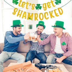 3pcs St. Patrick’s Day Banner Decoration 7.5 Inch Gold Glittery Let’s Get Sham